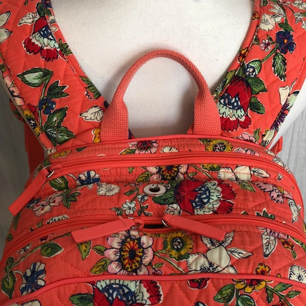 VERA BRADLEY XL Iconic Campus Coral Floral padded laptop tech backpack organizer - Picture 3 of 16